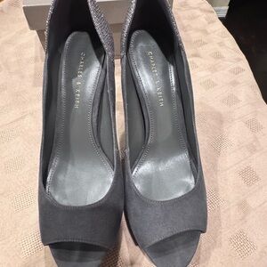 Charles & Keith GraySilver Peep Toe Heels. Excellent condition Worn once 4”heel
